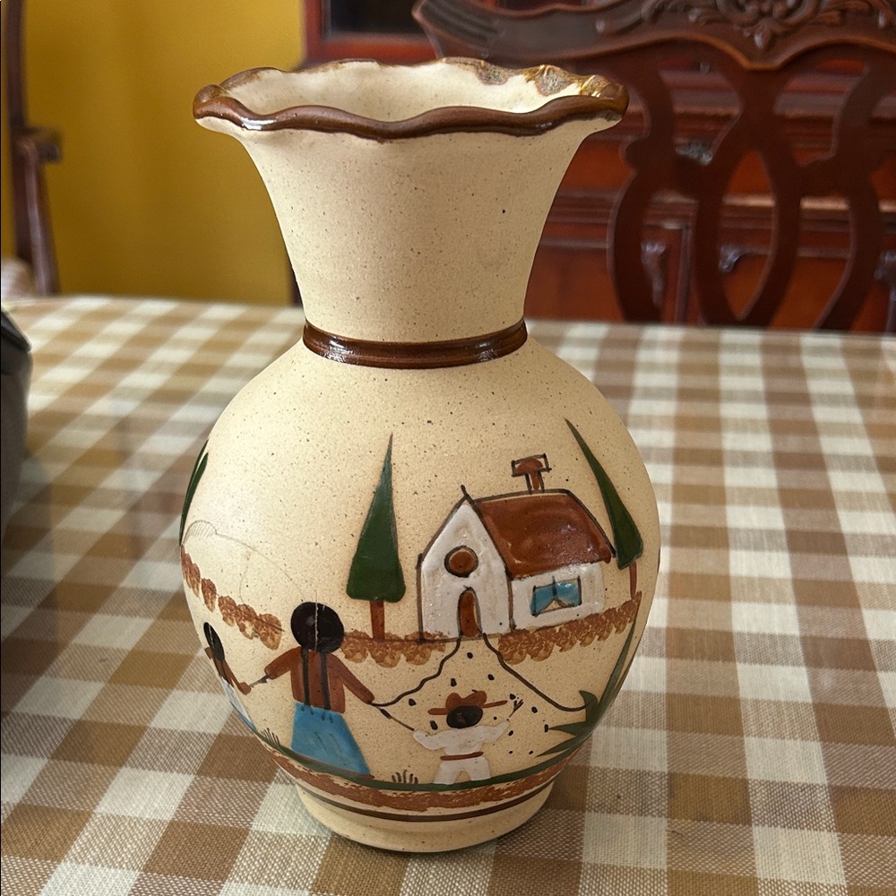 Charming Ceramic Vase with Village Scene